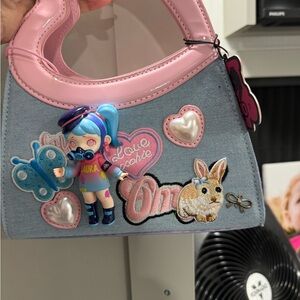 Pink and Blue Kids Handbag with Cute Patches